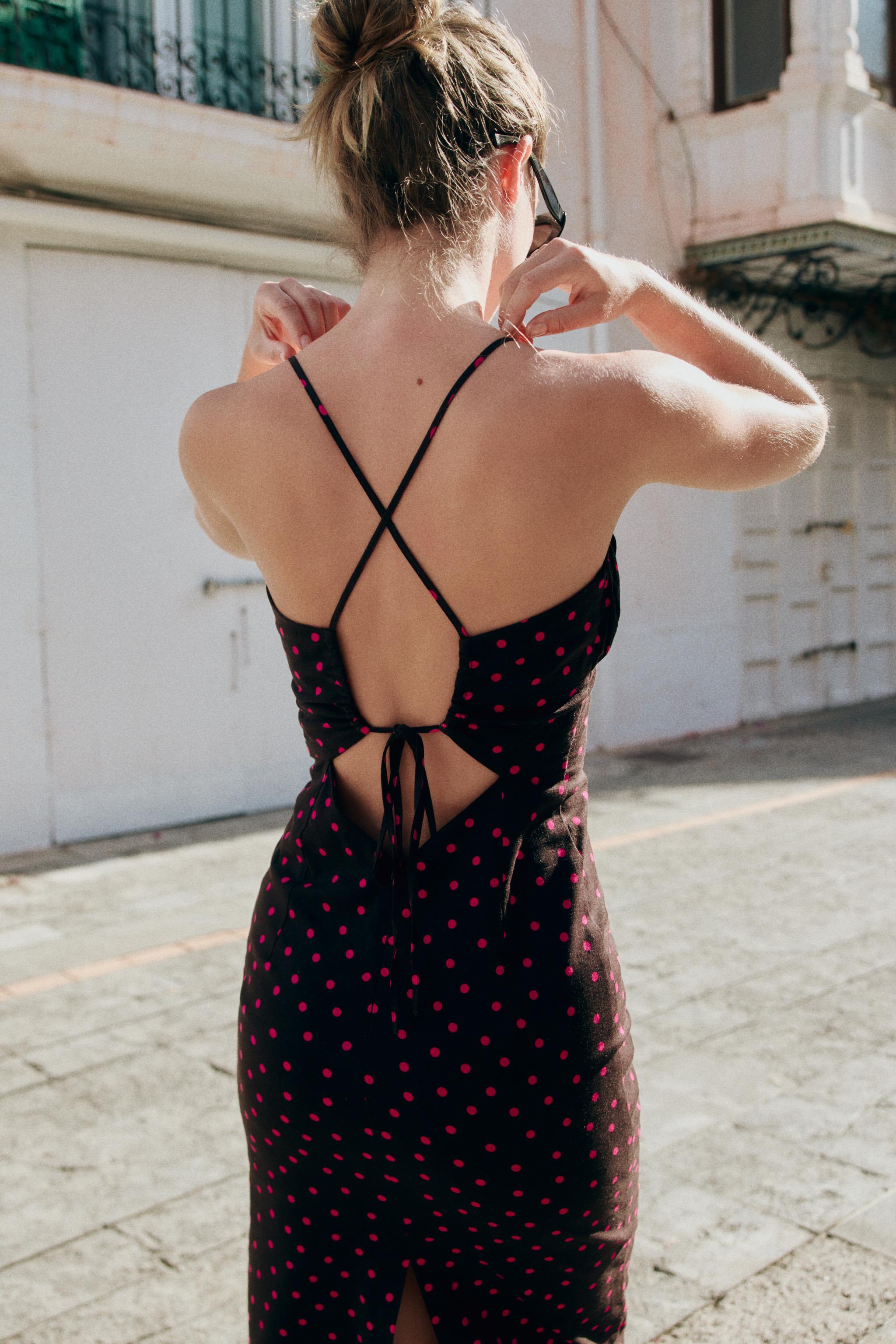 LINEN POLKA DOT MIDI DRESS